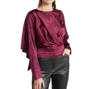 Ronny Kobo Womens Monet Crossover Pleated Blouse Top Purple Size Small NWT